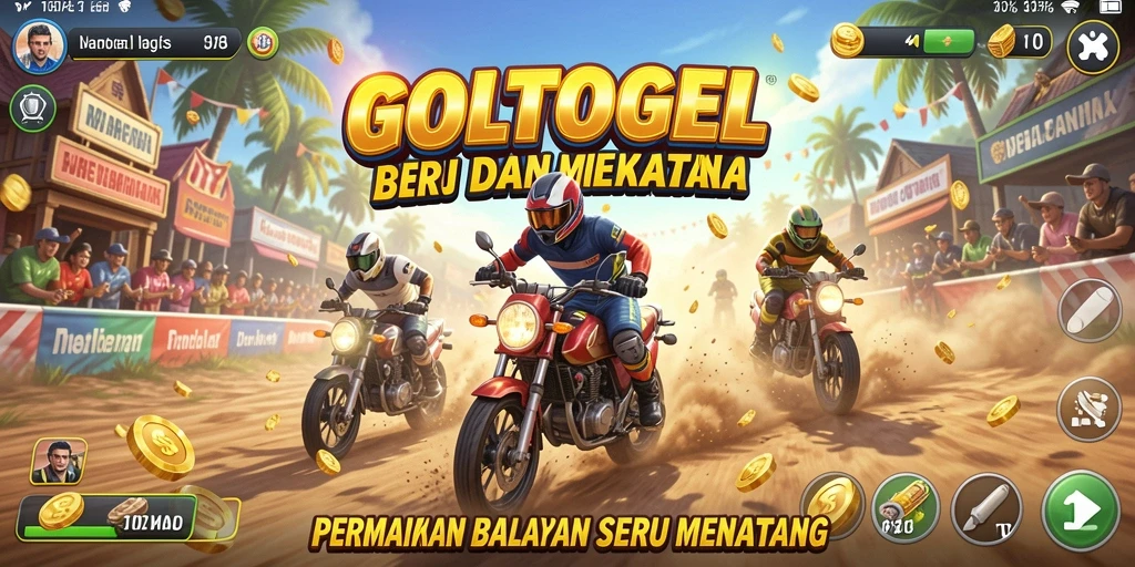 Tampilan GOLTOGEL yang menampilkan akselerasi kendaraan balap di jalur.
