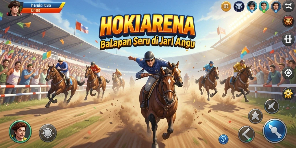 Tampilan gameplay balapan yang penuh aksi dalam HOKIARENA.