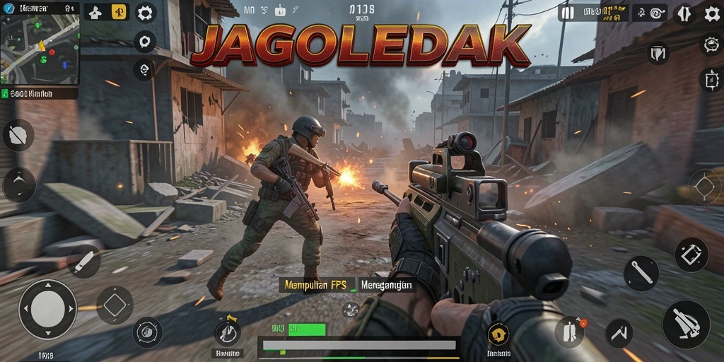 Tampilan gameplay JAGOLEDAK yang mendebarkan dalam pertempuran FPS.