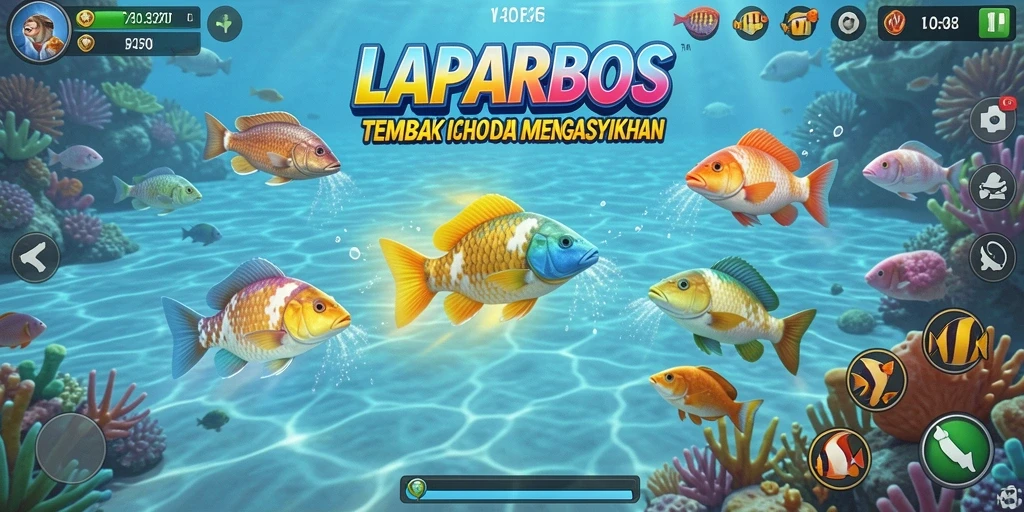 Screenshot utama LAPARBOS menampilkan gameplay menembak ikan yang seru.