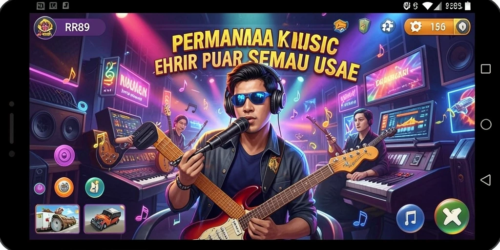 Gameplay menarik dalam RR89 dengan tampilan lagu dan not.