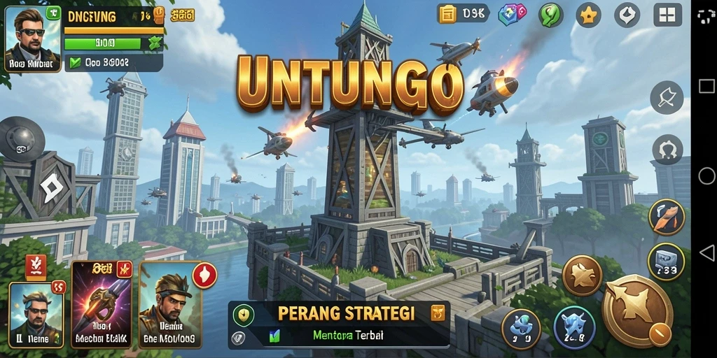 Gameplay seru UNTUNGGO dengan menara pertahanan yang strategis.
