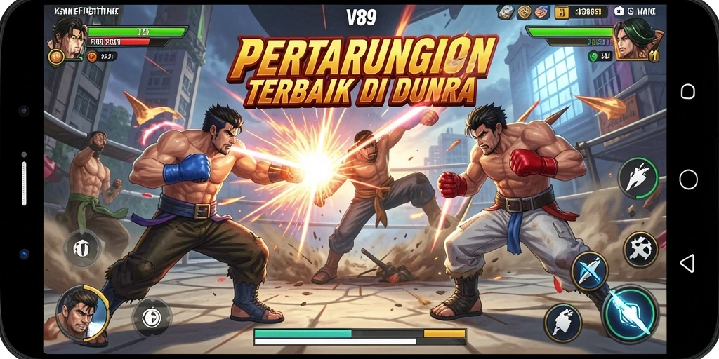 Tangkapan layar menunjukkan aksi pertarungan epik dalam V89.