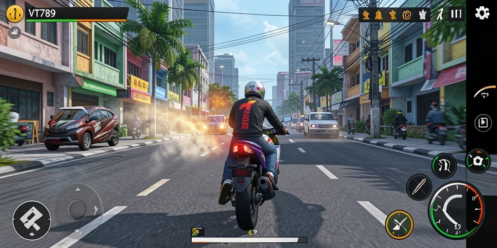 Tampilan gameplay seru balap motor yang mendebarkan.
